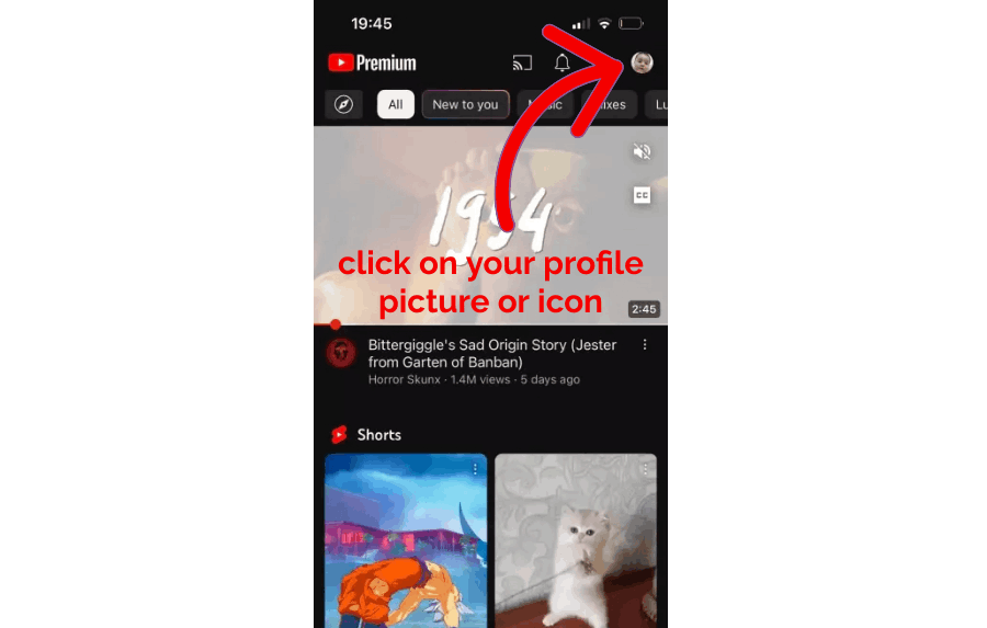 click on your profile picture or icon