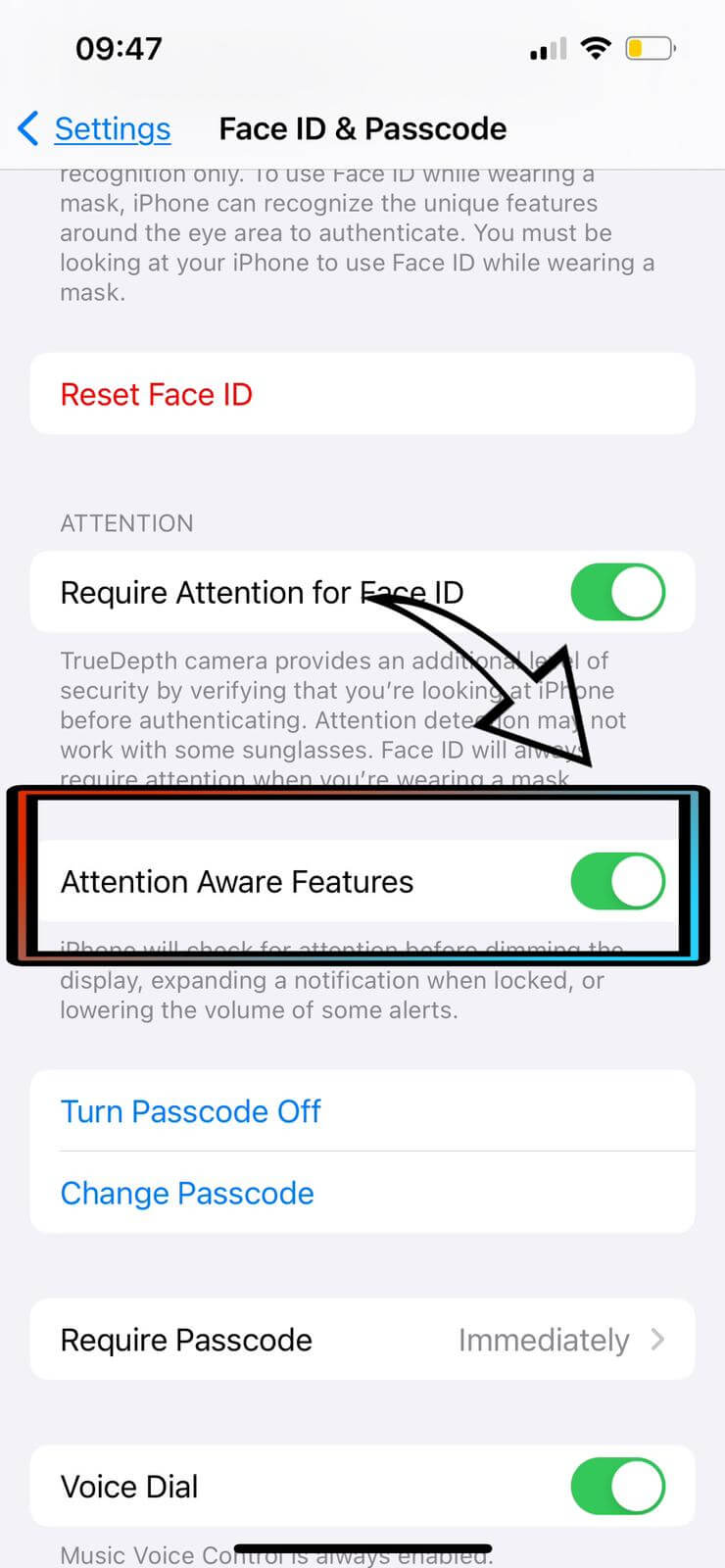 Disabling Attention Awareness Features