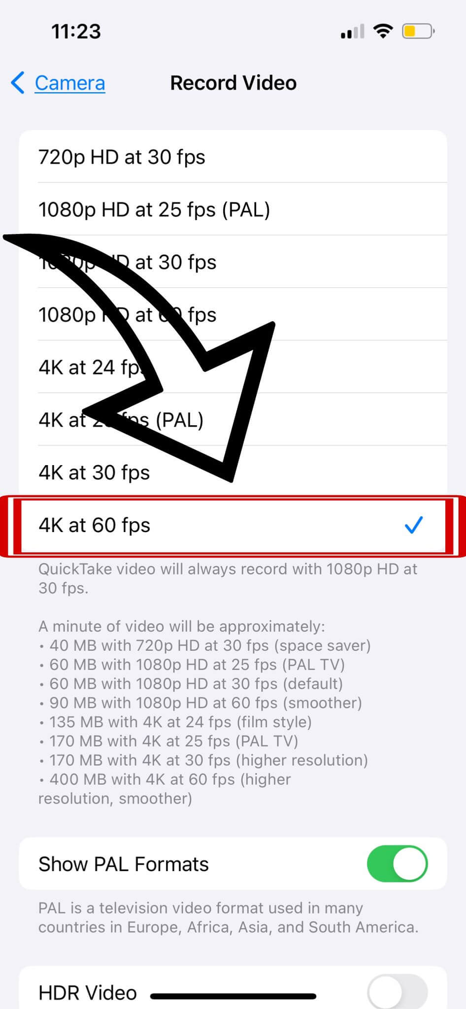 Setting 4K 60fps Video Quality