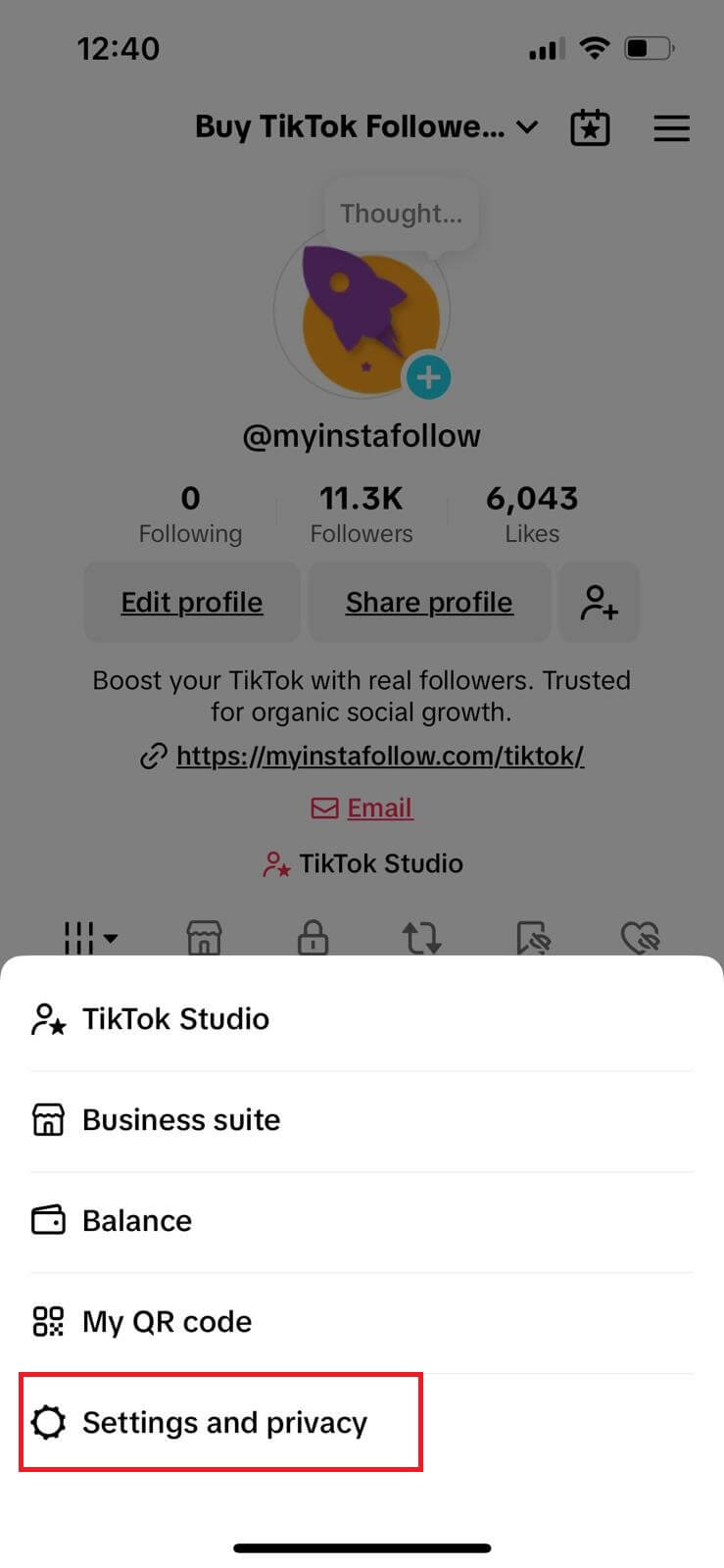 TikTok settings and privacy menu