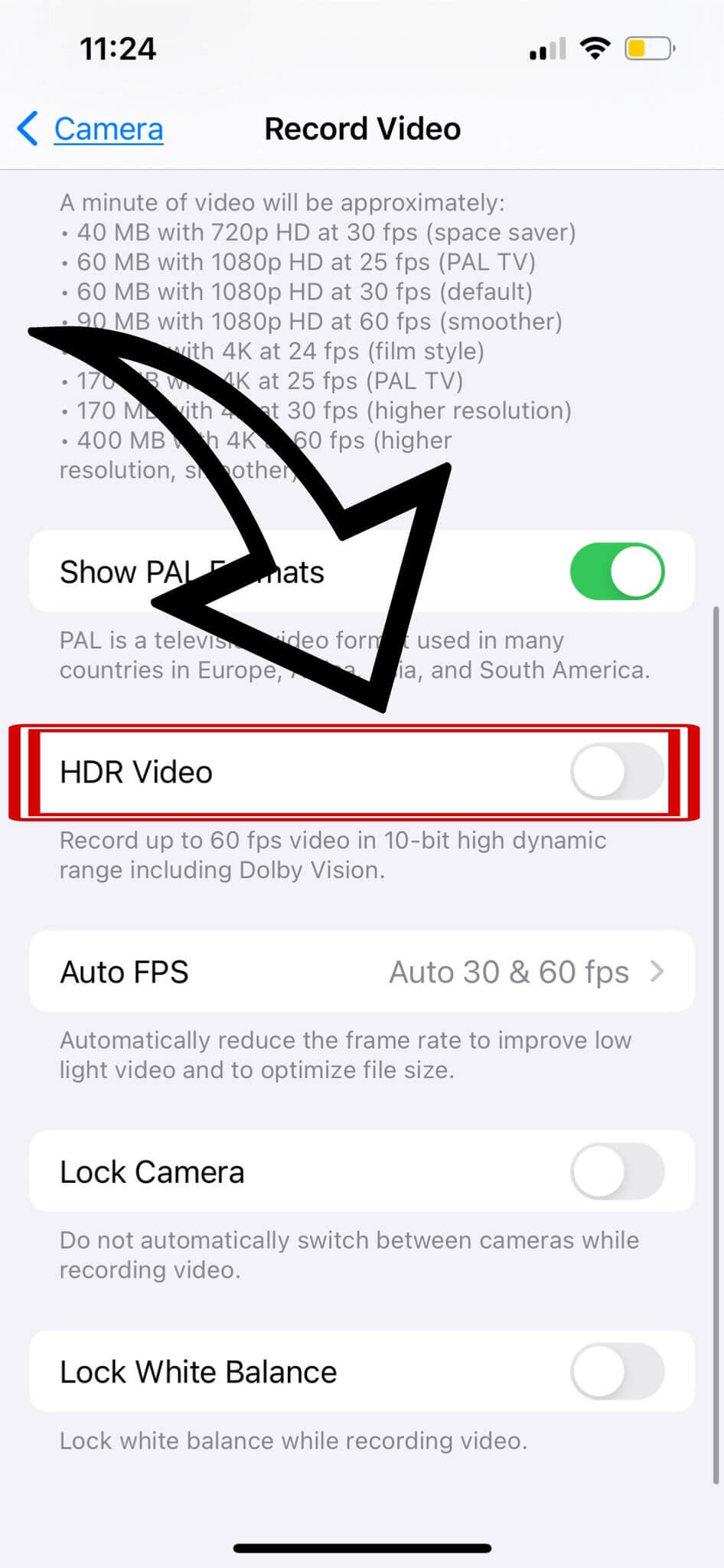 Turning Off HDR Video Setting